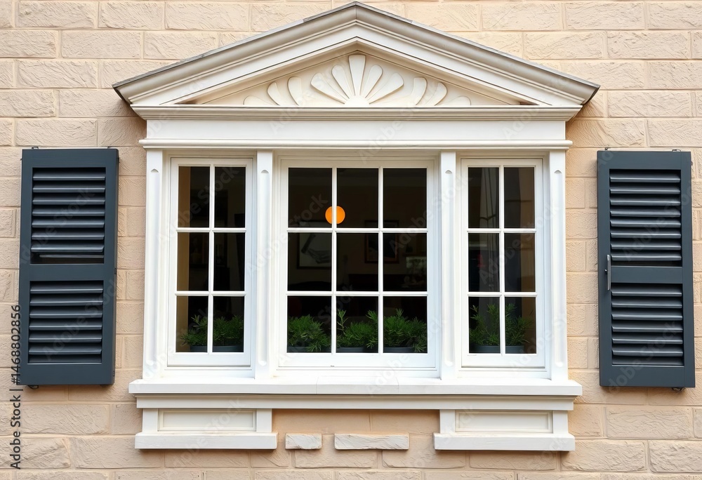 Fototapeta premium Classic window with pediment and trim, ample copy space, pediment, simple