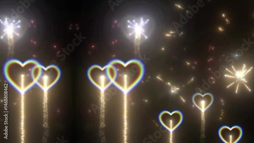 heart shaped fireworks overlay layer on black background, Valentine's Day blending layer design