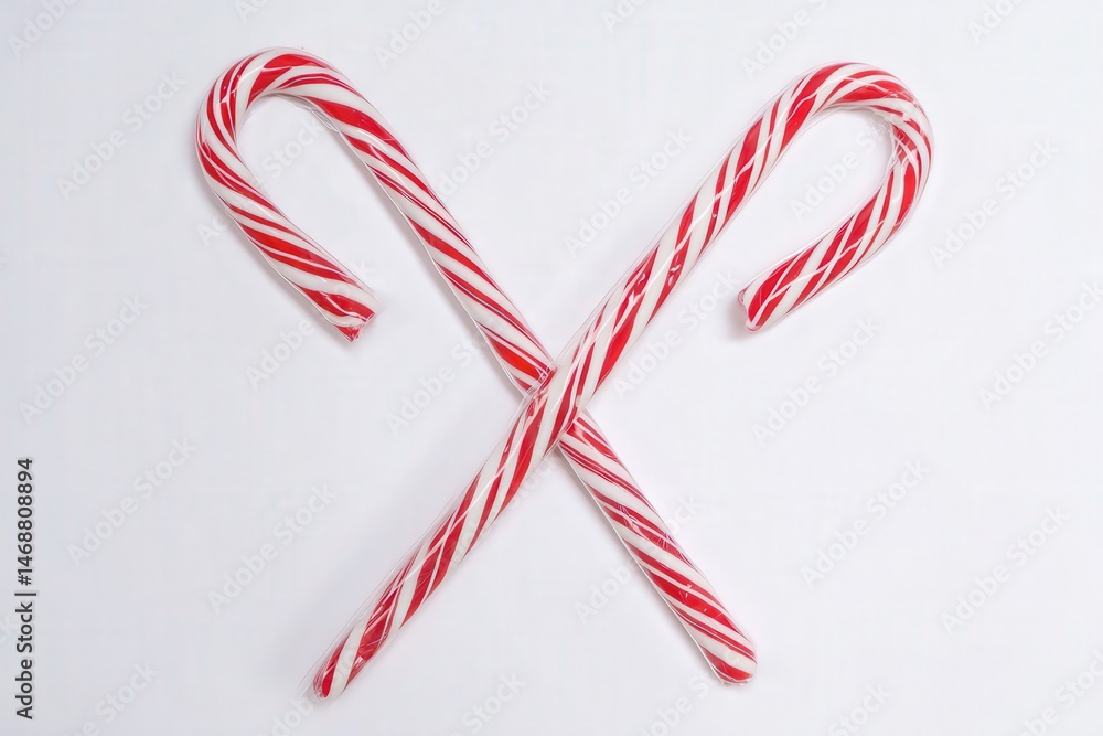 Fototapeta premium Red and white peppermint candy canes crossed on white background