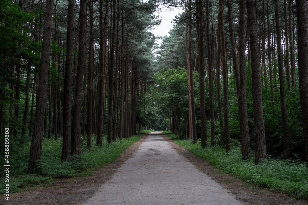 Fototapeta premium Paved path through a pine forest