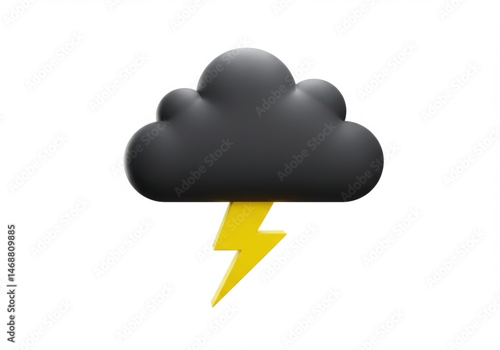 3D Render of a Black Cloud with Yellow Lightning Bolt Isolated on White Background 3D Render of a Black Cloud with Yellow Lightning Bolt Isolated on White Background