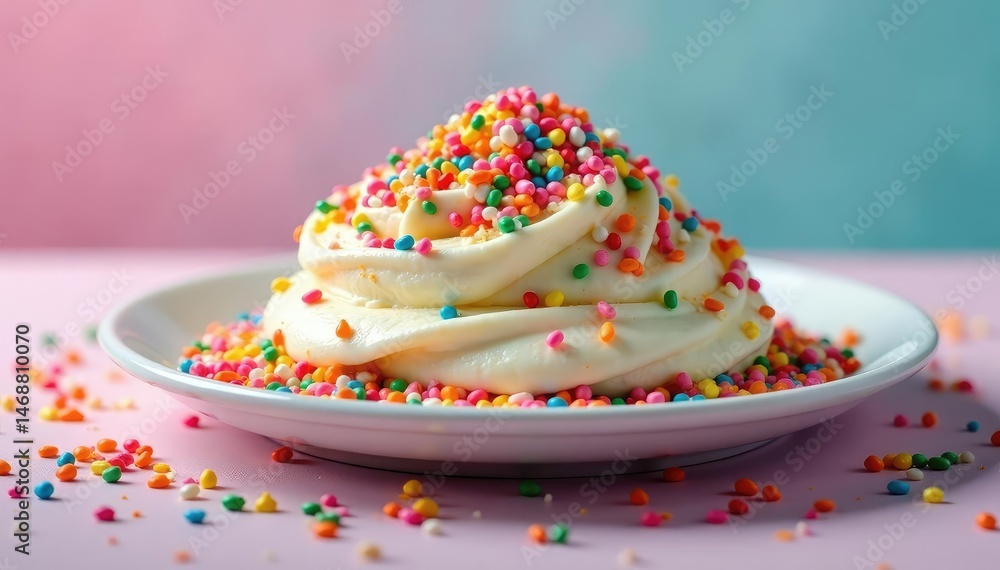 A colorful plate overflowing with rainbow sprinkles , jimmies, sweet A colorful plate overflowing with rainbow sprinkles , jimmies, sweet