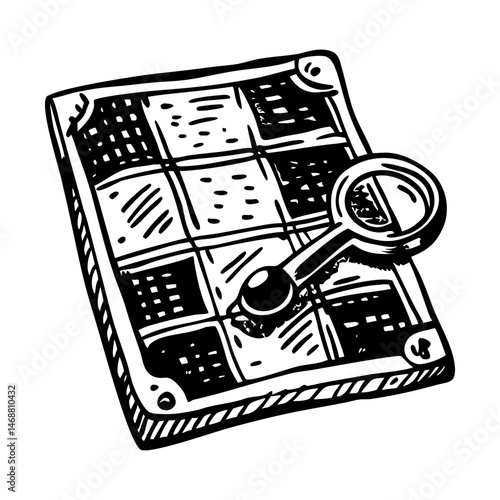 A drawing style icon showing detective clue board