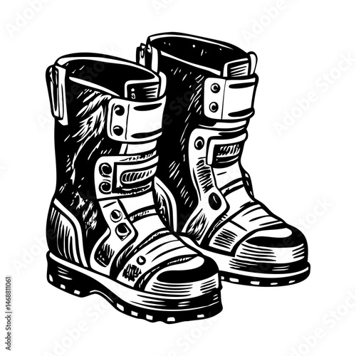 A vintage style icon showing space gravity boots