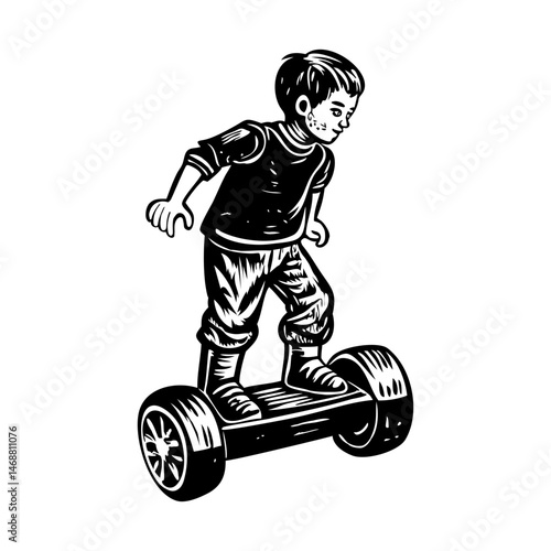 A sketchy style icon of hoverboard riding kid