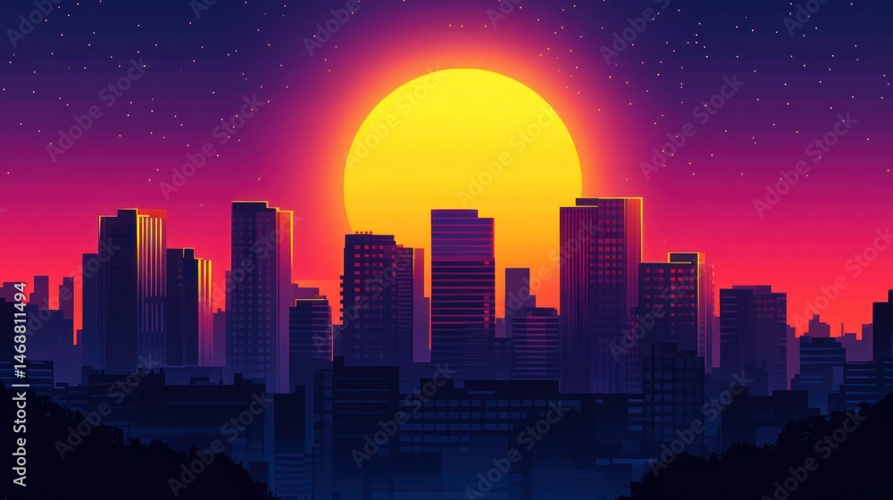 Fototapeta premium Sunset Cityscape Silhouette