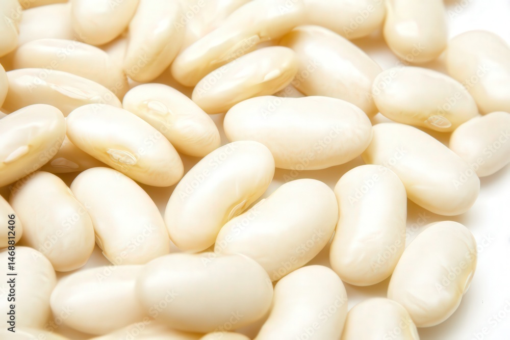 Scattered dried white beans on white surface
Scattered dried white beans on white surface