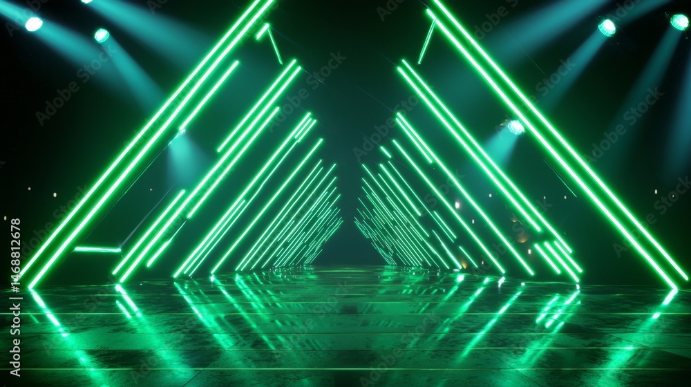 Fototapeta premium Vibrant abstract scene with neon beams illuminating the space.