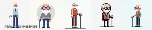 vector of an old grandfather with his favorite glasses and stick