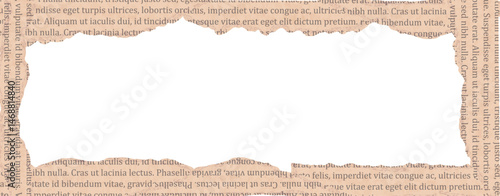 Rectangle frame of ripped newspaper or book piece with old text in realistic style