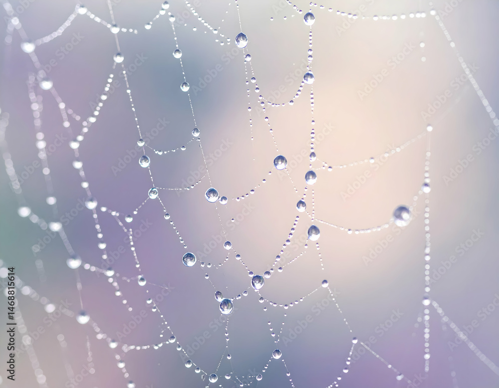 Fototapeta premium Delicate Spiderweb Covered With Dew Drops