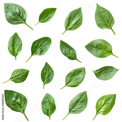 Collection of Fresh Spinach Leaves on Transparent Background