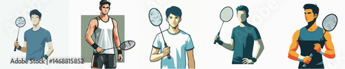 Set vector of a badminton player holding a racket
