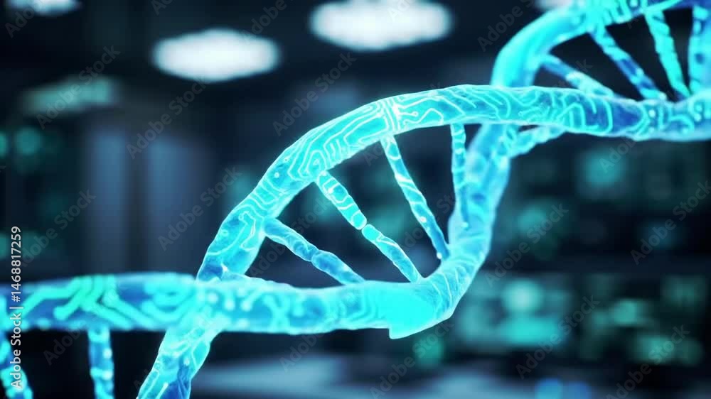 Glowing Blue Digital DNA Strand Glowing Blue Digital DNA Strand