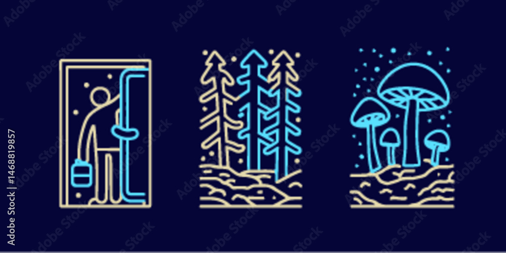 Fototapeta premium Monoline Flat Icon Set of Nature and Entrance Illustrations