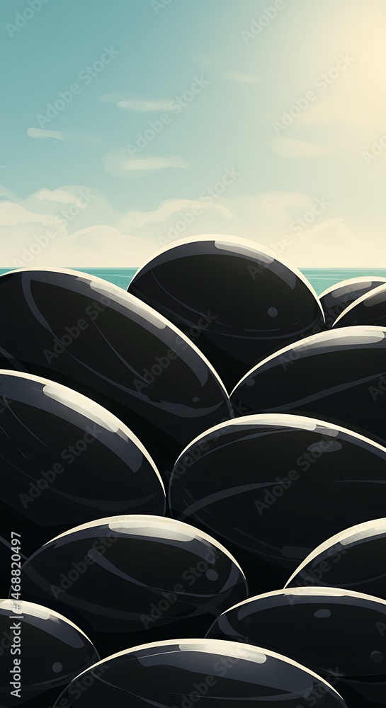 Fototapeta premium Smooth Dark Stones by Ocean, Sunrise