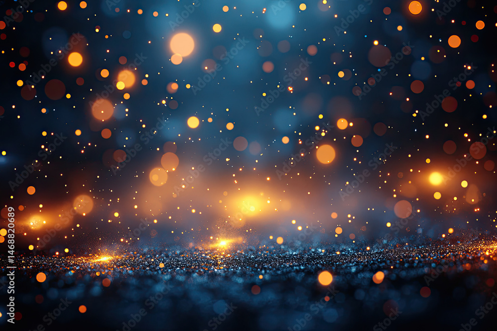 Fototapeta premium Golden Bokeh Lights on Dark Blue Festive Backdrop