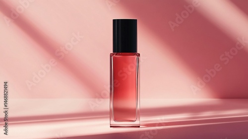 Red Perfume Bottle, Pink Background