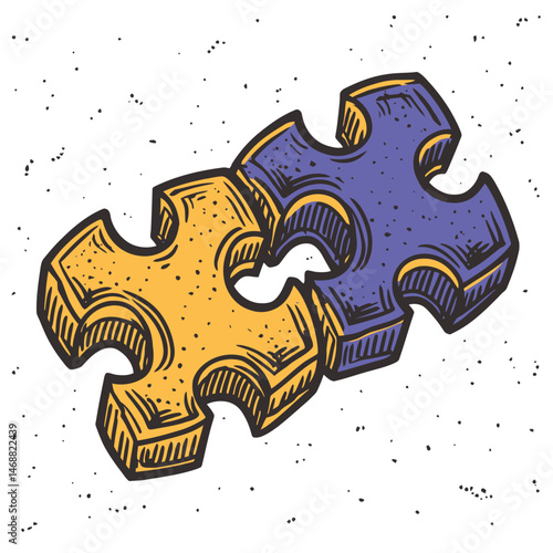 Hand Drawn Illustration of Colorful Puzzle Pieces on Textured Background
