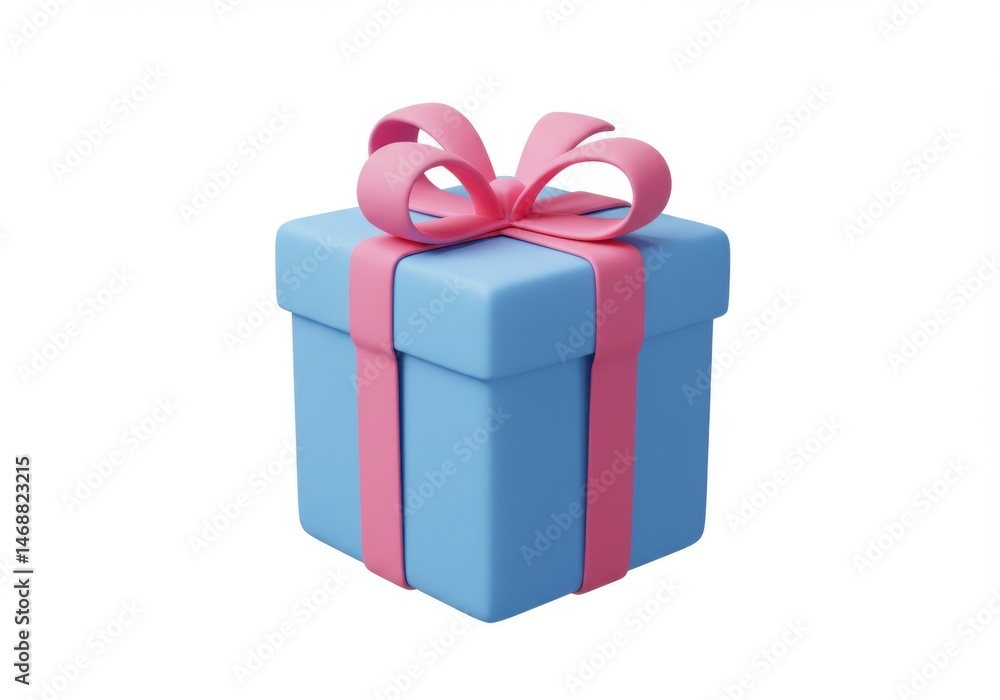 Obraz premium Light Blue Gift Box with Pink Ribbon 3D Render Isolated on White Background