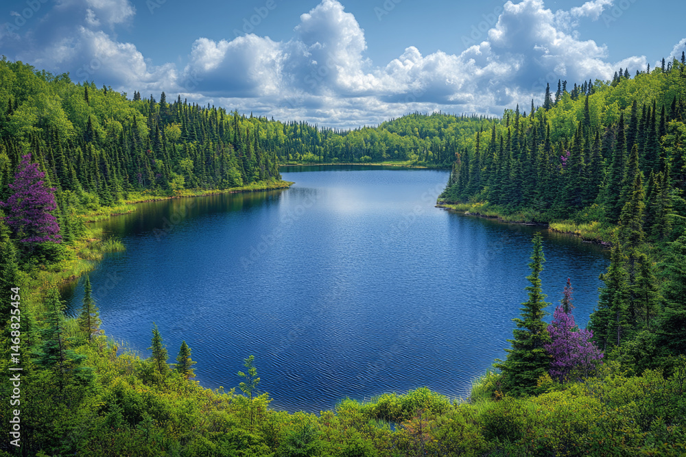 Fototapeta premium Colorful Sunset Over Eastern Canada’s Forested Lakes