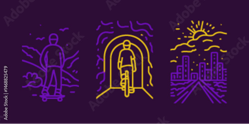 Monoline Icons of Outdoor Activities in Flat Design Style