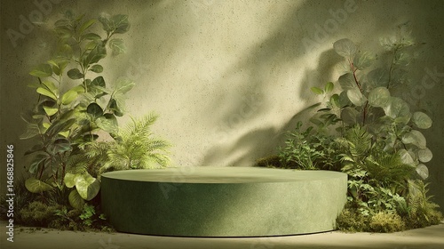 Green Podium Surrounded by Lush Ecology Inspired by Nature