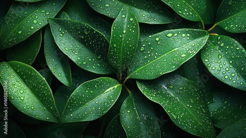 Emerald Dewdrops: A Lush Tapestry of Green Leaves