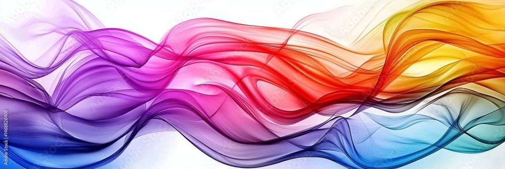 The dynamic movement of multicolored fabric set against a clean background. The dynamic movement of multicolored fabric set against a clean background.