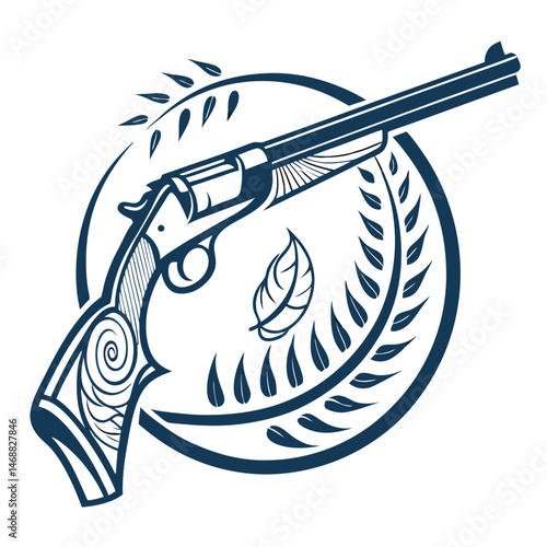 Ornate Shotgun Design with Leaf and Laurel Wreath