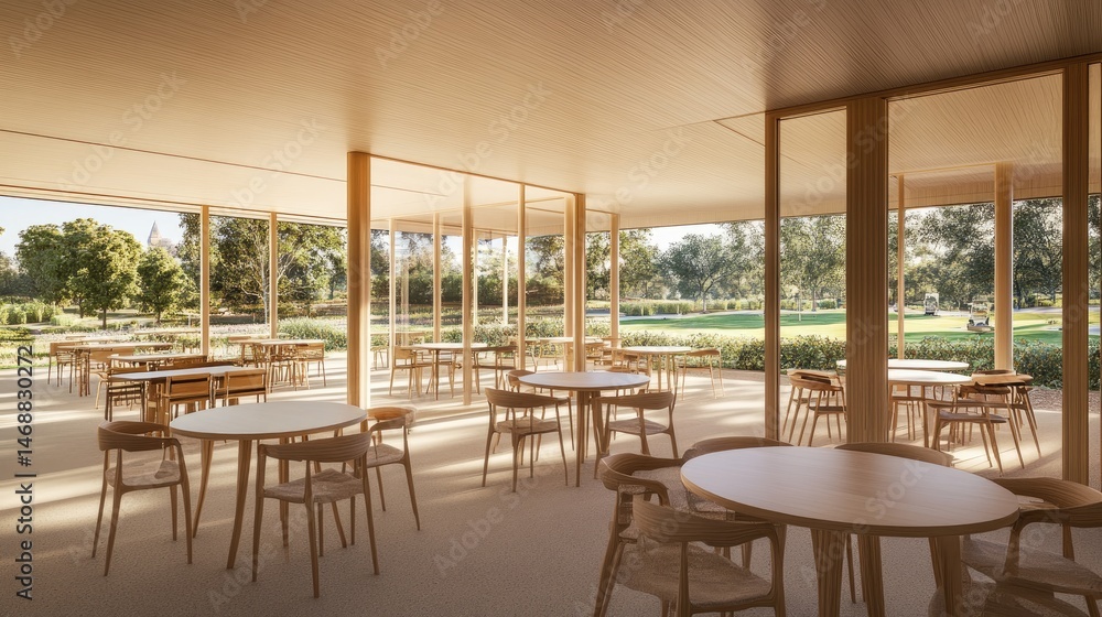 Fototapeta premium Open-air dining pavilion with a light-filled interior.