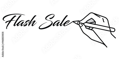 Hand holding pencil write flash sale drawing. Letter and diary concept in simple linear style. Vector illustration.