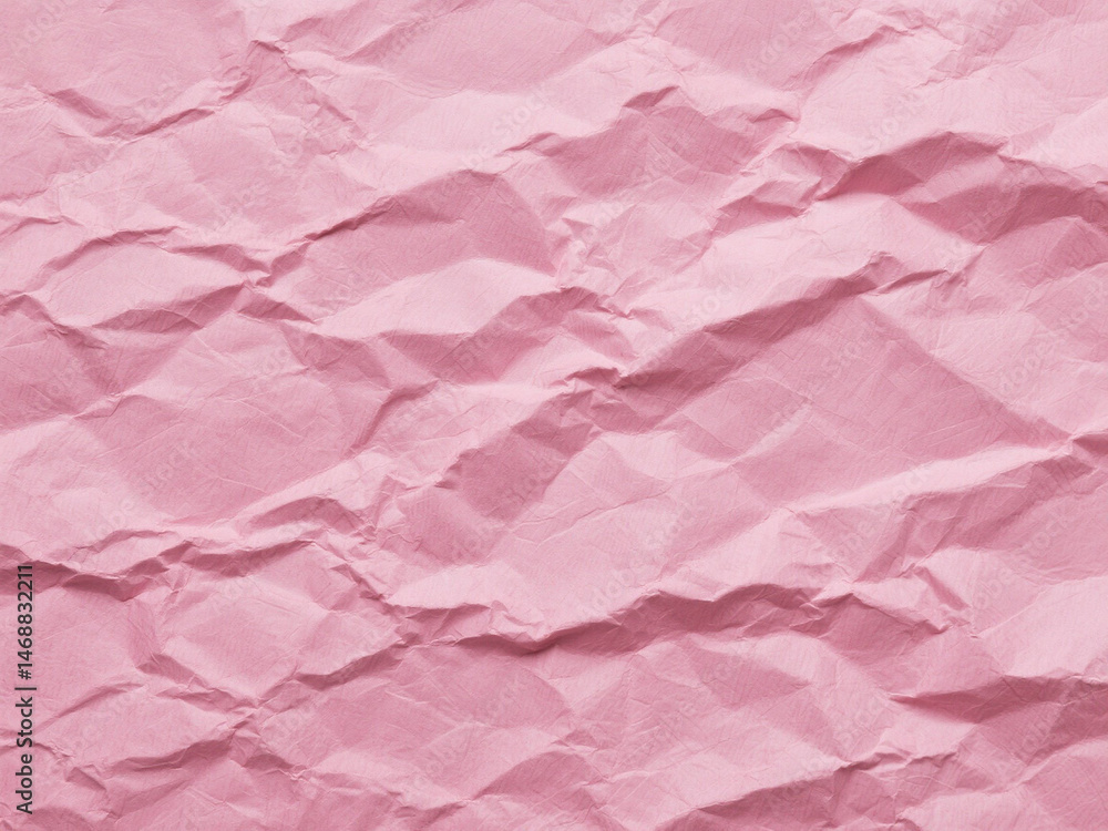Fototapeta premium Crumpled pink paper texture. Pink wallpaper background