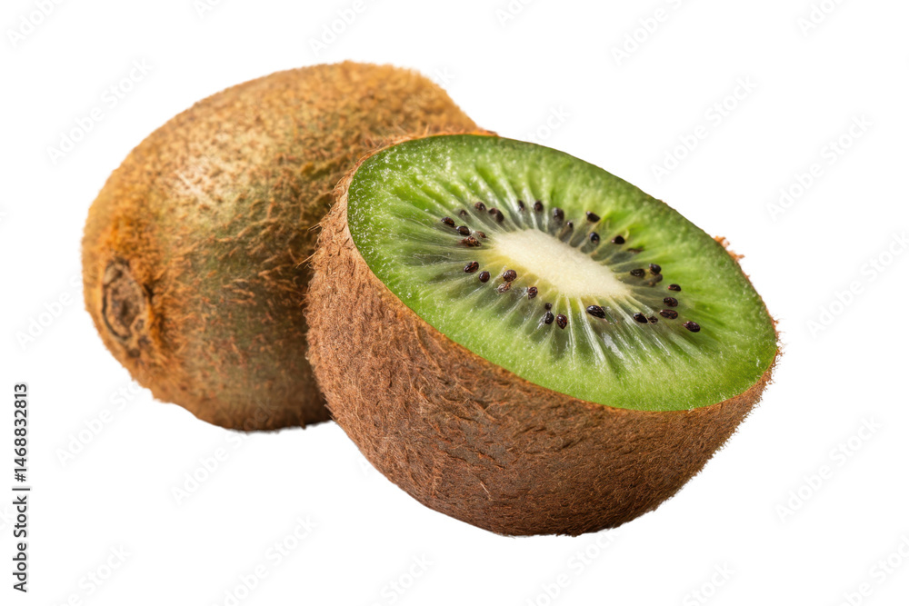 Obraz premium Fresh Kiwi Fruit Slice Showing Green Flesh and Brown Skin Texture