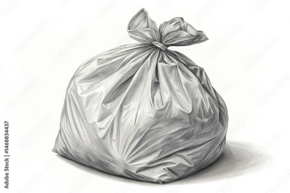 Full Plastic Trash Bag Isolated on a White Background Generative AI