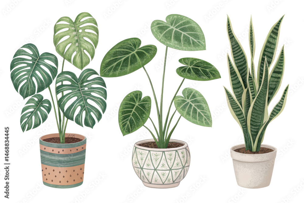 Fototapeta premium Lush Green Indoor Plants in Decorative Pots Illustrating Nature's Beauty