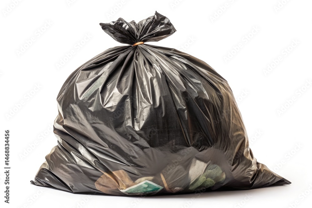 Full Plastic Trash Bag on White Background Generative AI