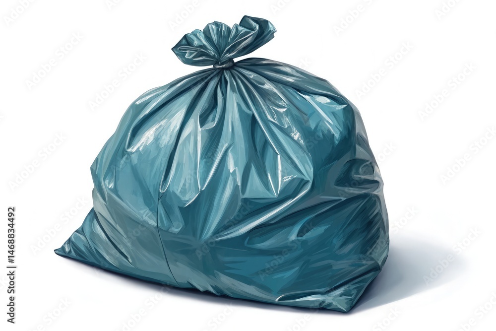 Full Plastic Trash Bag Isolated on White Background Generative AI