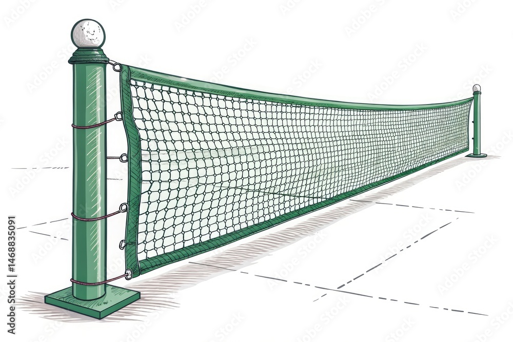 Green Tennis Net on White Background for Sports Design Generative AI