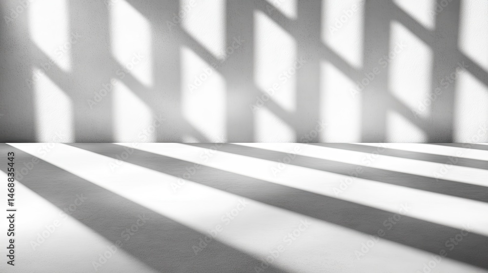 Obraz premium Abstract grayscale interior scene with shadow patterns.