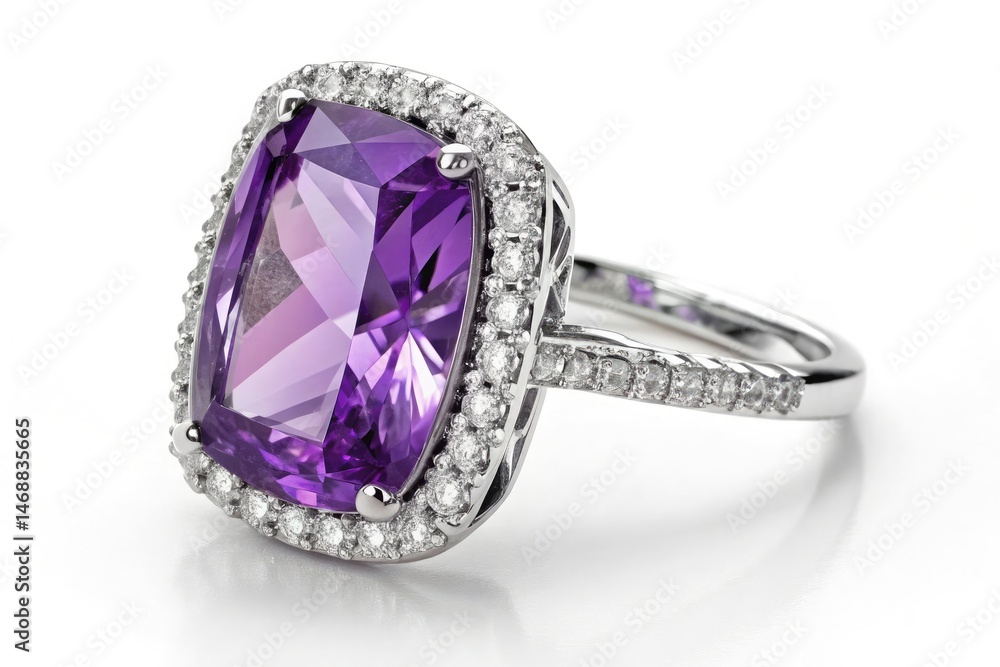 Large Purple Amethyst Gemstone Ring With Diamond Accents Generative AI