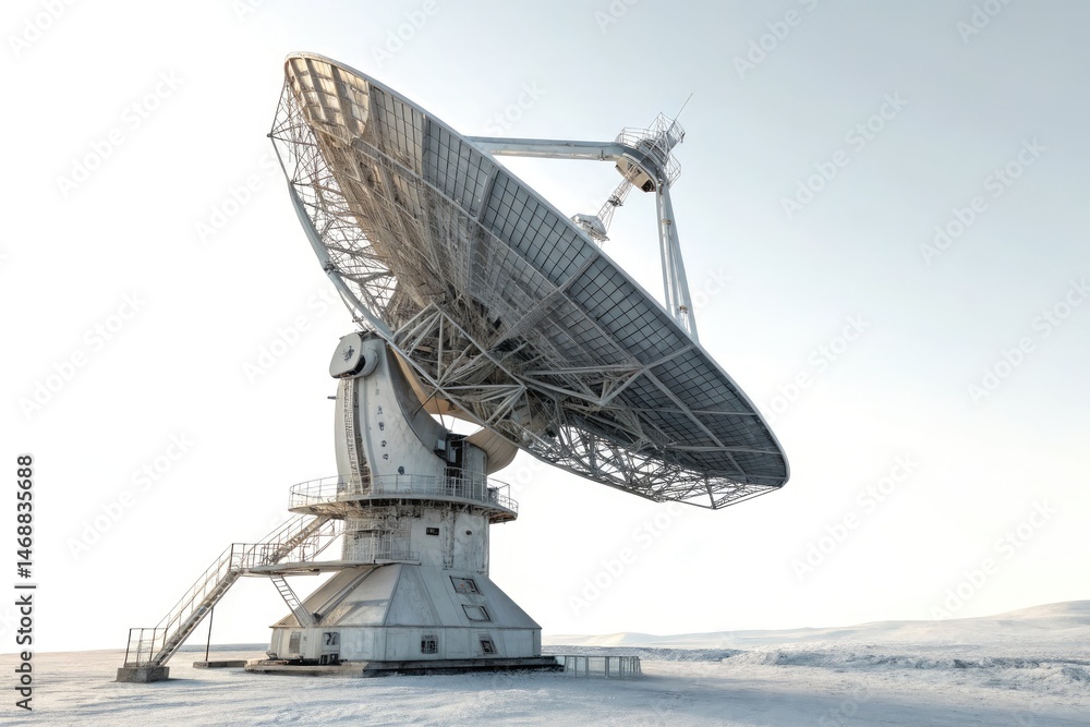 Large Satellite Dish Antenna Against a White Background Generative AI