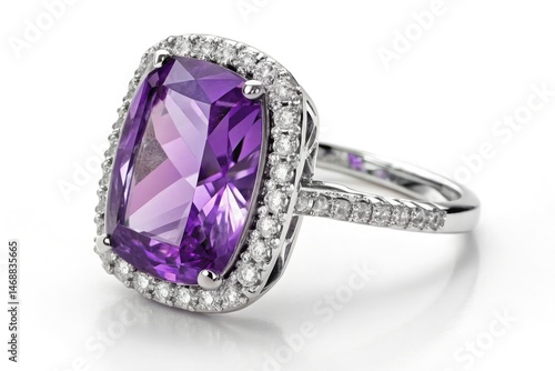 Obraz na płótnie Large Purple Amethyst Gemstone Ring With Diamond Accents Generative AI w salonie