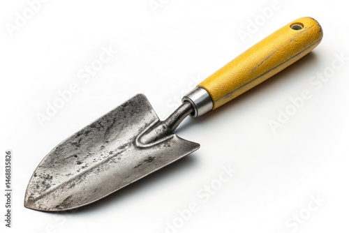 Obraz na płótnie Metal Garden Shovel With Yellow Handle for Planting Tasks Generative AI w salonie