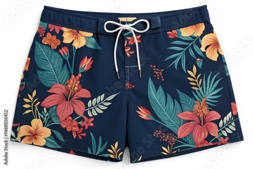 Obraz na płótnie Navy Blue Floral Swimsuit Shorts for Summer Beach Activities Generative AI w salonie