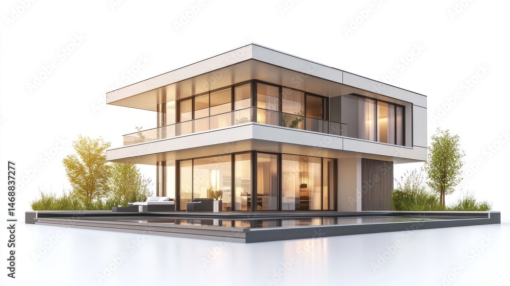 Fototapeta premium Modern architectural design of a luxurious minimalist two-story house