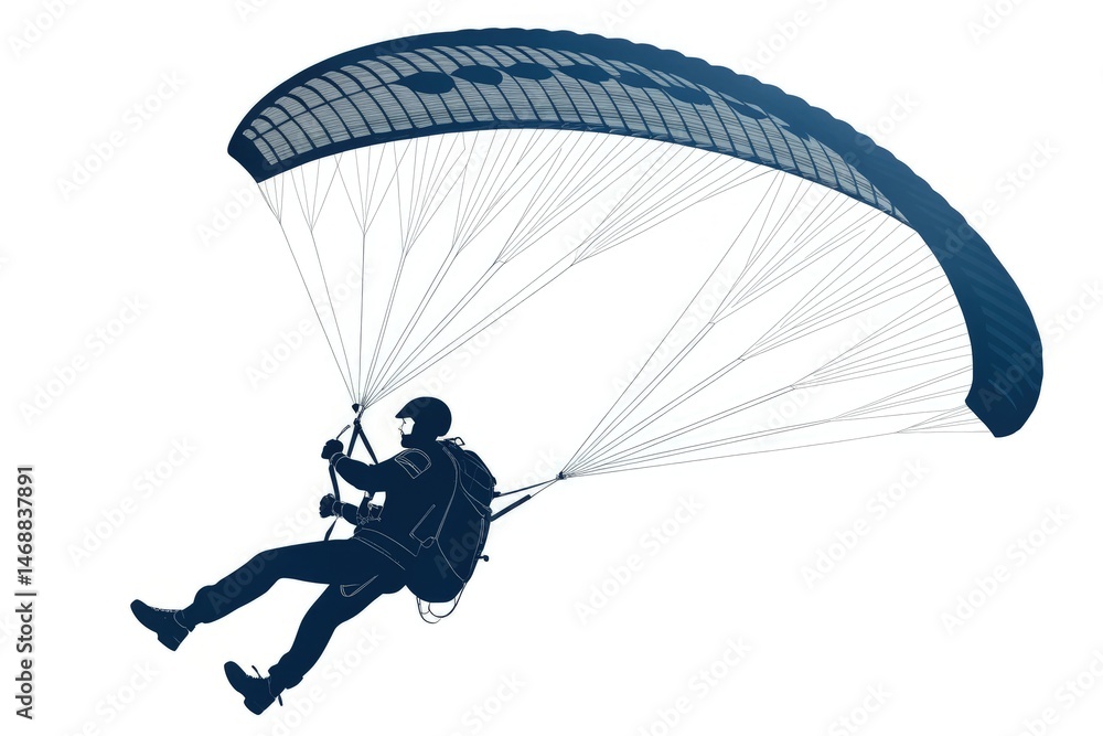 Paraglider Silhouette Soaring Through the Clear Sky at Sunset Generative AI