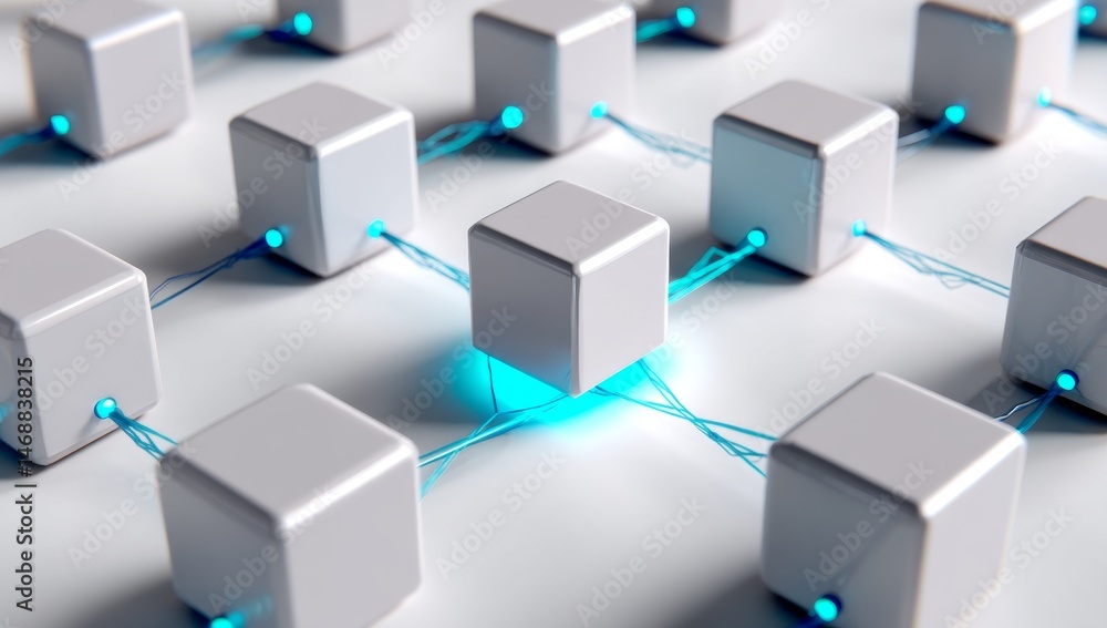 Obraz premium Modern Data Network with Active Cube Connection