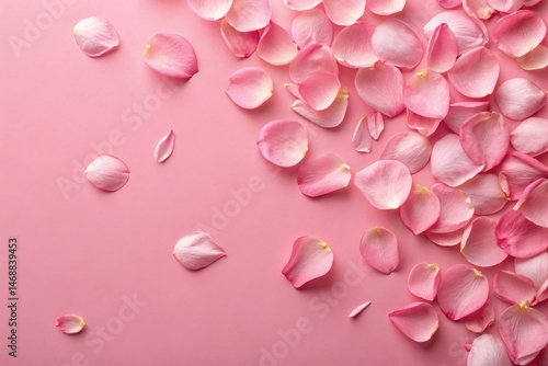 Scattered Pink Rose Petals on Vibrant Pink Background Generative AI