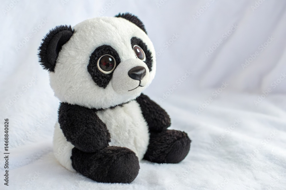 Plush Panda Toy Sitting on White Background for Display Generative AI
